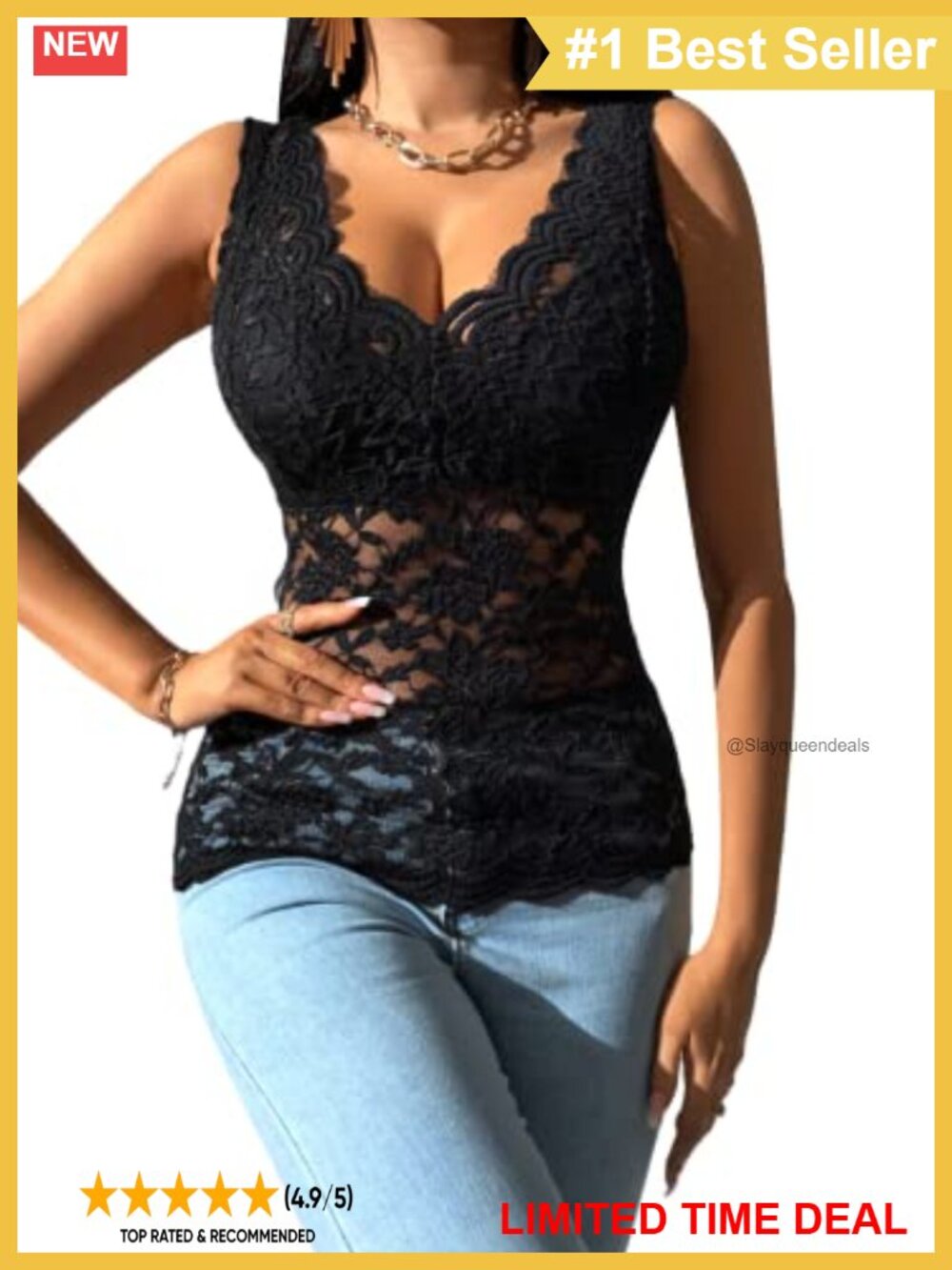 Sleeveless Mesh Floral Lace Scallop V Neck Backless Tank Top